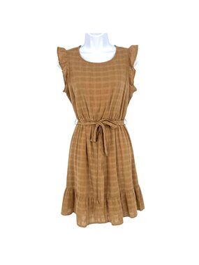Velvet Heart Cottage Boho Tabatha Dress Ruffled Belted Tan Oat Size XS NWT